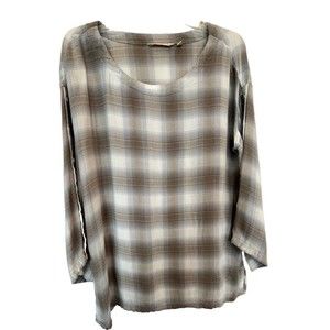 Soft Surroundings Plaid Tunic Womens Blouse Shirt Blue Gray Sz Small